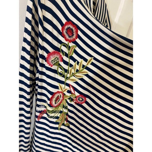 Soft Surroundings Women's Flortal Embroidered Stripped Open Front Duster - Mediu - Picture 2 of 12